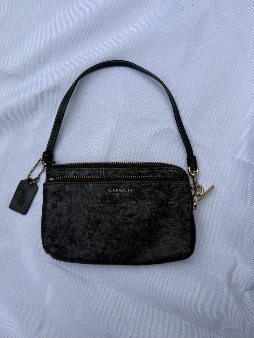 Coach Black Leather Wristlet with Gold Hardware